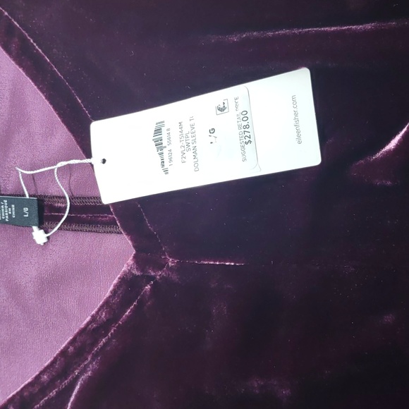 Eileen Fisher SILK Velvet Sweet Plum Purple Dolman Sleeve Blouse NEW Large $278 - Picture 2 of 2
